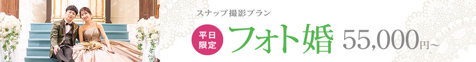 一生に一度のドレスで当日着れなかった一着でスナップ撮影プラン　平日限定フォト婚 55,000円～